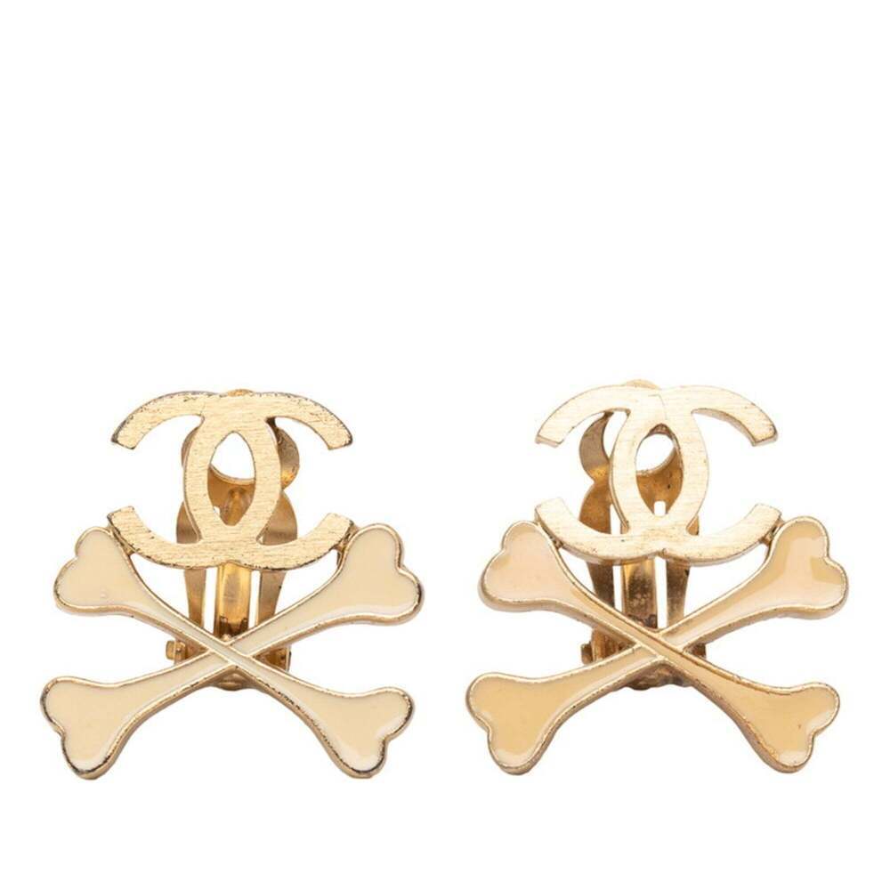 CHANEL Cream Logo Earrings